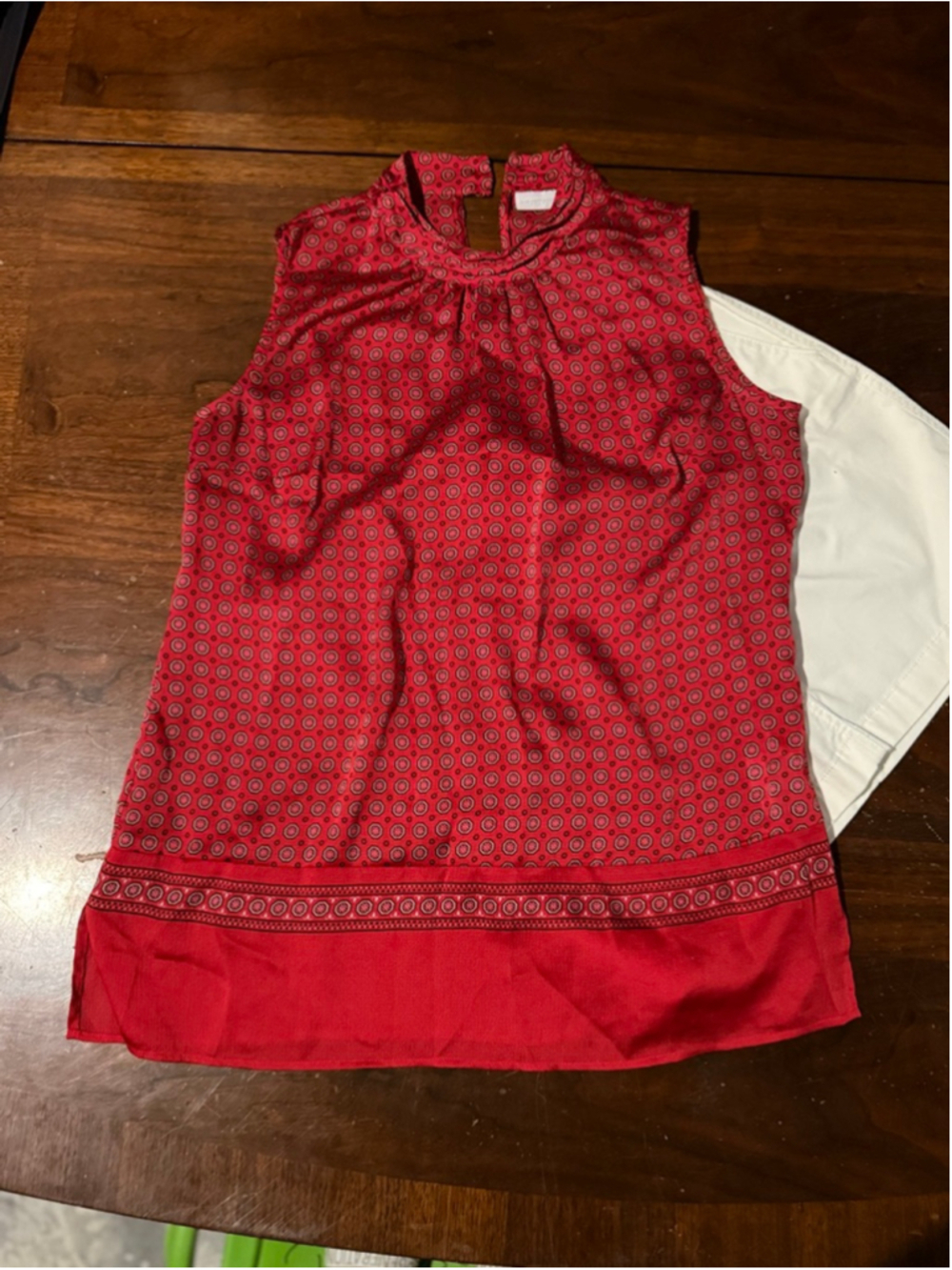 New York & Company Red Black Pattern Tank Top Small